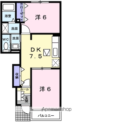 アルカンシエルⅢ[2DK/44.82m2]の間取図