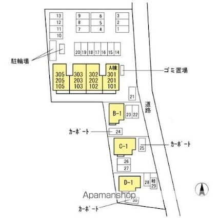 Ｊａｄｅ　Ａ棟[1LDK/53.48m2]の配置図