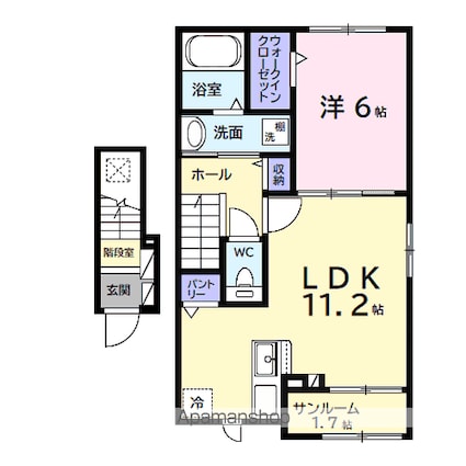 ヒカルサ市原姉ヶ崎ウエスト[1LDK/47.74m2]の間取図