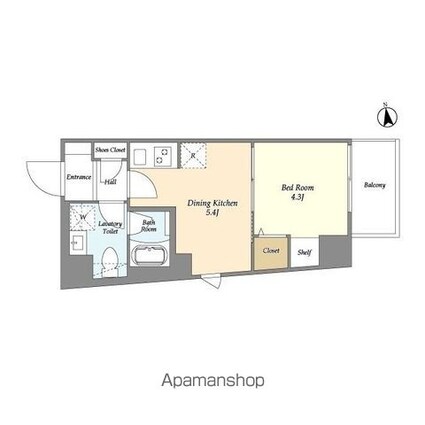 グランカーサ上野松が谷[1DK/25.24m2]の間取図
