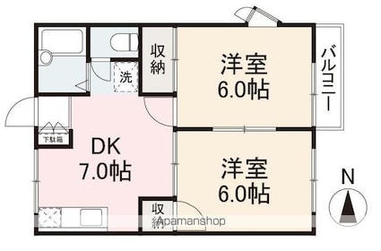 フィルハイツ円座[2DK/39.74m2]の間取図