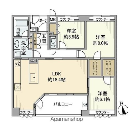 プライマージュ加賀[3LDK/85.98m2]の間取図