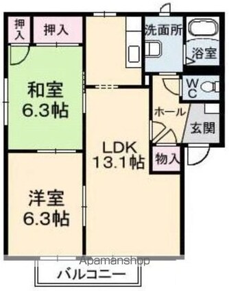 コーポ・アルカディアＡ棟[2LDK/58.57m2]の間取図