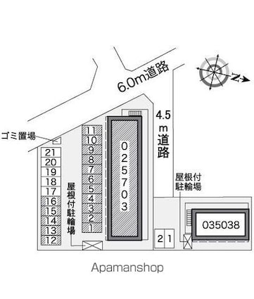 レオパレスエフ[1K/22.35m2]の配置図
