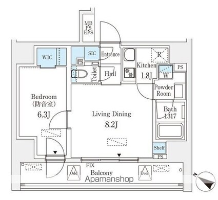 フィシオ飯田橋[1LDK/41.53m2]の間取図