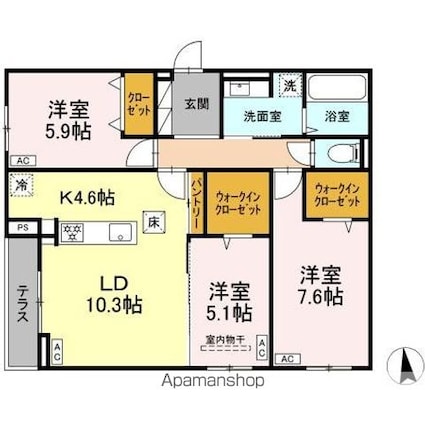 ＣＬＡＳＳＥＵＭ仙台小田原　Ｂ棟[3LDK/79.38m2]の間取図