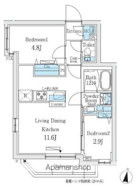 プライムブリス中野富士見町Ⅱ[2LDK/42.67m2]の間取図