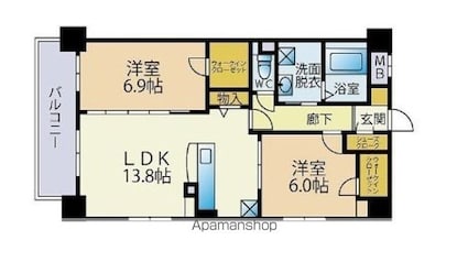 福岡県福岡市博多区那珂４丁目[2LDK/64.83m2]の間取図