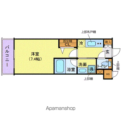 ハーモニーレジデンス品川高輪[1K/25.65m2]の間取図