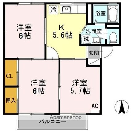 ノーブル清水　Ｃ棟[3K/50.29m2]の間取図