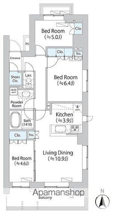 パークアクシス千歳船橋[3LDK/71.63m2]の間取図