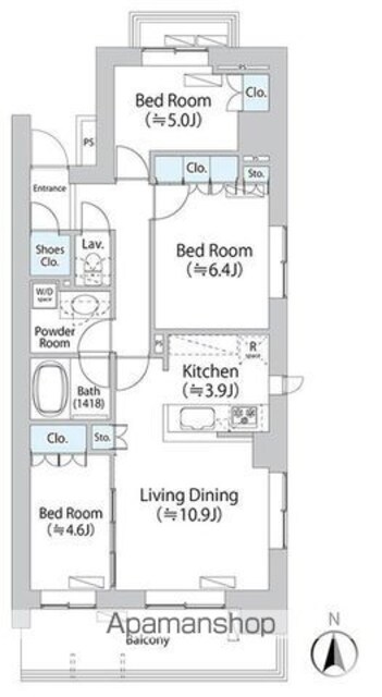 パークアクシス千歳船橋[3LDK/71.63m2]の間取図