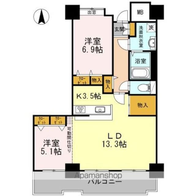 品川シーサイドビュータワー　Ⅰ[2LDK/73.26m2]の間取図