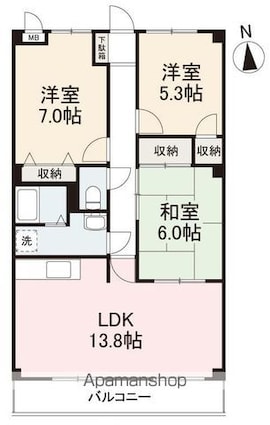 フィネスハーモニーＫＩＴＡ　Ａ[3LDK/70.18m2]の間取図