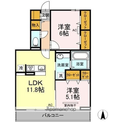 東京都杉並区井草１丁目[2LDK/57.65m2]の間取図