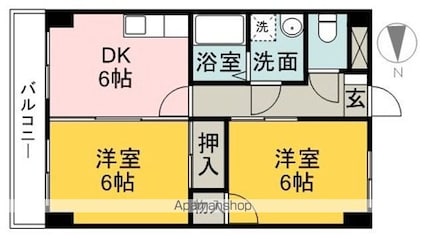 グランドハイム東石井[2DK/46.2m2]の間取図