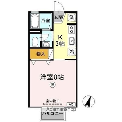 レインボーハイツ　Ｂ棟[1K/26.7m2]の間取図