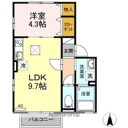 Ｗｉｎｄ　ｗａｒｄ　泉[1LDK/35.39m2]の間取図