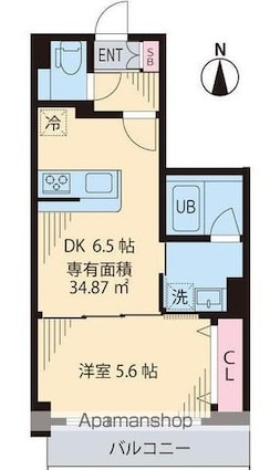 ビイルーム中野[1DK/34.87m2]の間取図