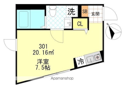 東京都中野区新井３丁目[1R/20.16m2]の間取図