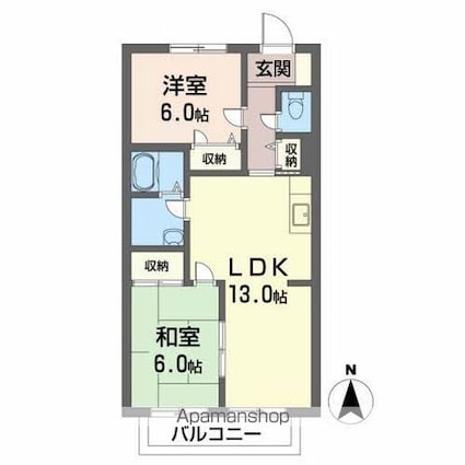 グランシード森[2LDK/55.48m2]の間取図