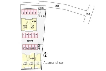 ニューカーサ・ＳⅡ　Ｂ[1LDK/46.68m2]の配置図