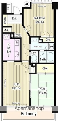 シェーヌ武蔵野[2LDK/57.76m2]の間取図