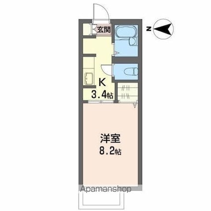 ゾンネンブルーメ[1K/25.5m2]の間取図
