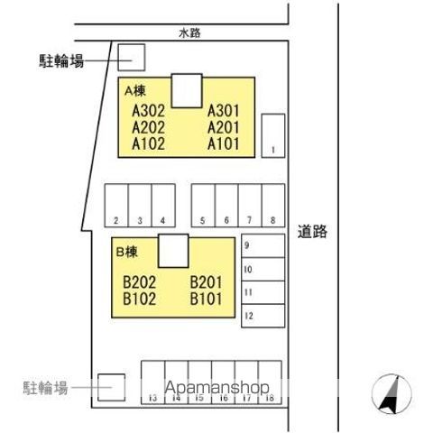 エクシード平野　Ａ棟[2LDK/58.54m2]の配置図