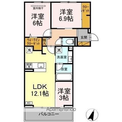 リシェスみのり台　Ａ・Ｂ・Ｃ　Ｂ棟[3LDK/63.43m2]の間取図