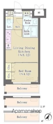 バルム下馬[1LDK/33.02m2]の間取図