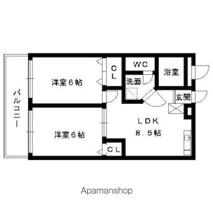 三愛室見駅前マンション[2DK/40.58m2]の間取図