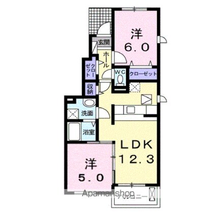 ピュアストリーム　Ｂ[2LDK/51.9m2]の間取図