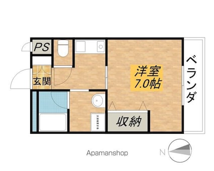 ハイツＦｏｒＹｏｕ２号館[1K/25.72m2]の間取図