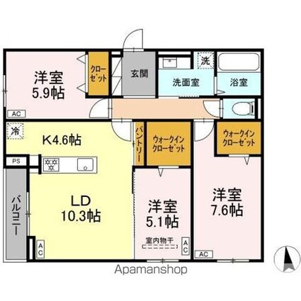 ＣＬＡＳＳＥＵＭ仙台小田原　Ｂ棟[3LDK/79.38m2]の間取図
