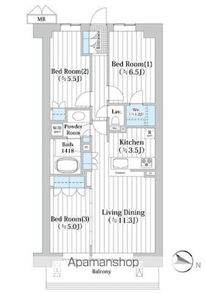 アビティグランデ砧　（Ｃ棟）[3LDK/69.6m2]の間取図
