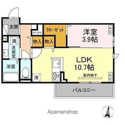トリシア東和田　Ｗ棟[1LDK/40.39m2]の間取図