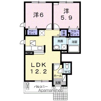 デュール・リアン[2LDK/54.08m2]の間取図