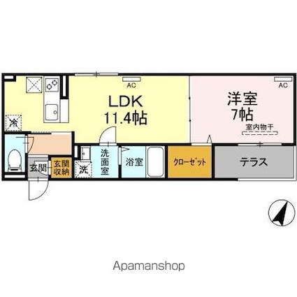 ラリュール赤塚Ⅱ[1LDK/43.04m2]の間取図