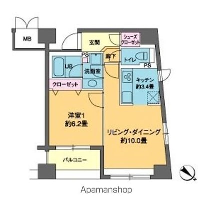 カスタリア茅場町[1LDK/45.61m2]の間取図