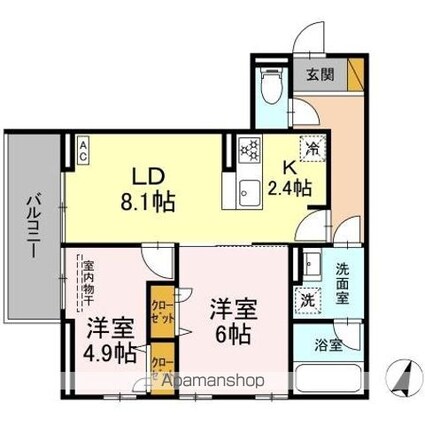 リシェスみのり台　Ａ・Ｂ・Ｃ　Ａ棟[2LDK/51.89m2]の間取図