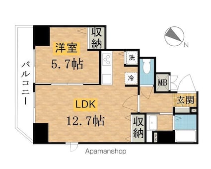 ＨＩＬＬＳ八王子台町[1LDK/44.22m2]の間取図