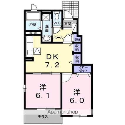 アン　フルールＢ[2DK/45.89m2]の間取図