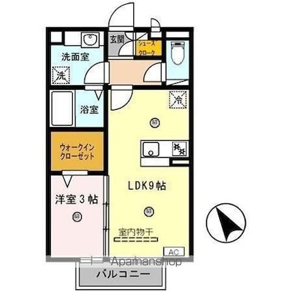 フィオーレ野崎Ⅱ[1LDK/33.39m2]の間取図