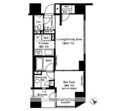 パークアクシス溜池山王[1LDK/44.31m2]の間取図
