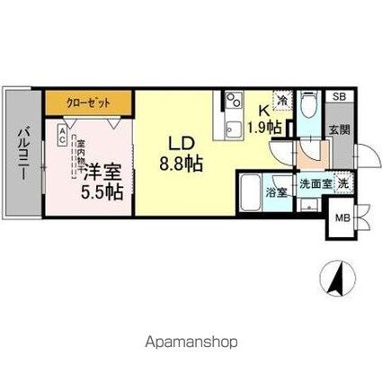 （仮）ＤーＲＯＯＭ木町通一丁目[1LDK/39.84m2]の間取図