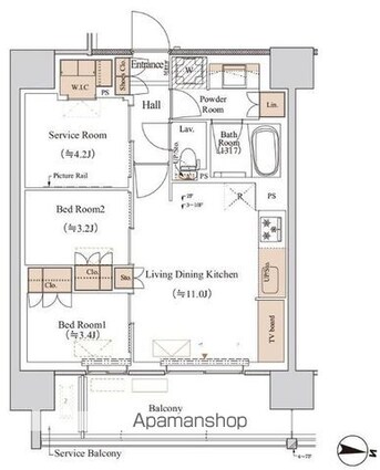 ブランシエスタ木場[2SLDK/52.26m2]の間取図