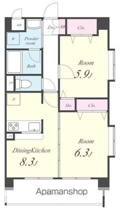 エレガン・レーヴ[2DK/47.39m2]の間取図
