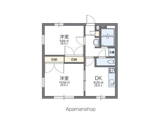 レオパレスＯＺー２[2DK/40.57m2]の間取図