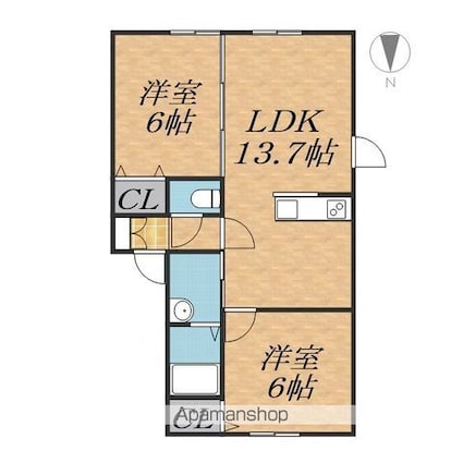 グランドールＫⅡ[2LDK/53.79m2]の間取図